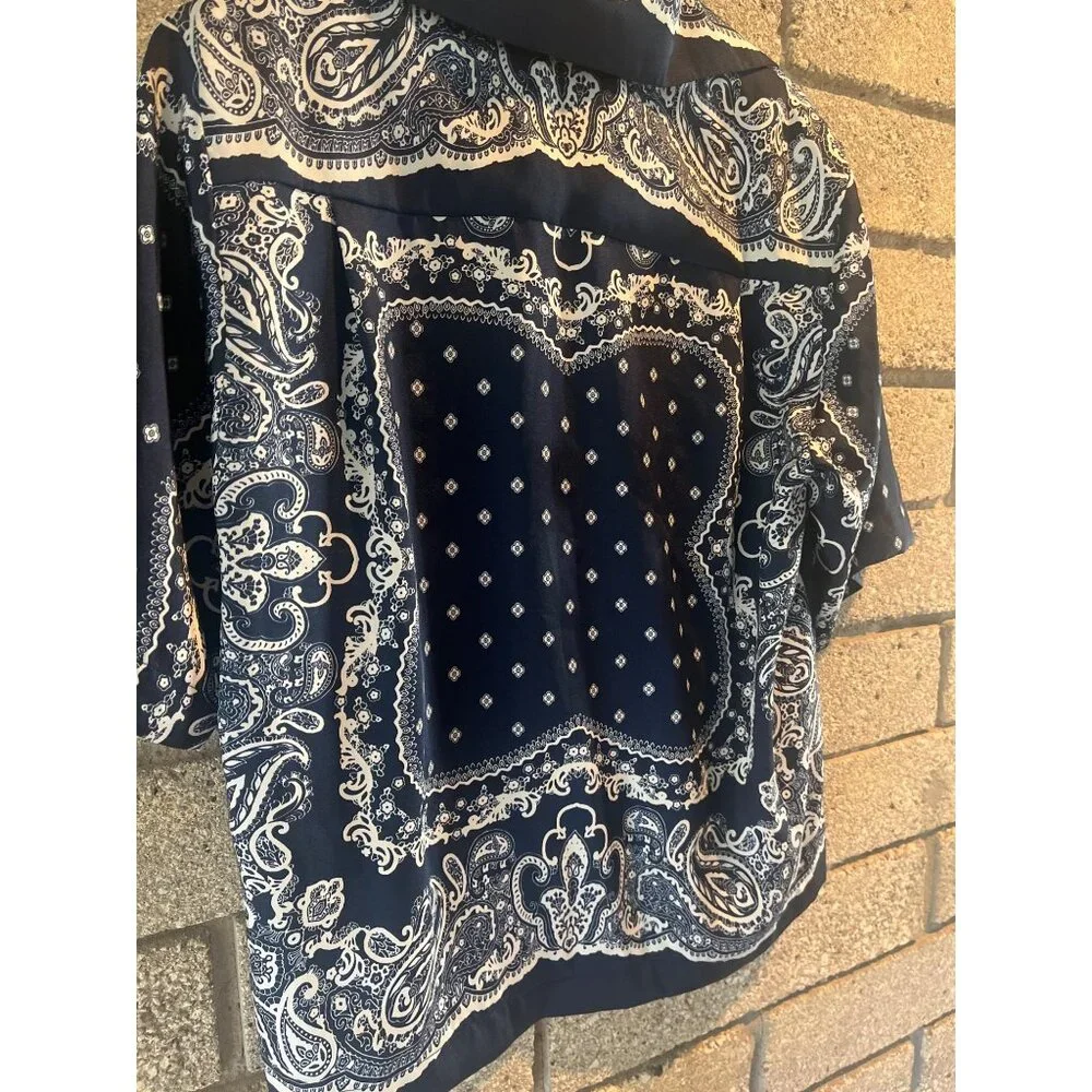 Sandro Womens Blue & White Paisley Short-Sleeve Button-Up Shirt Size 1 - Picture 10 of 10